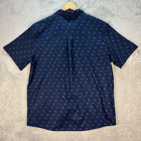 Voyager Men's Compass Print Button Shirt Navy Blue Recycled Stretch Sz L - Picture 3 of 9